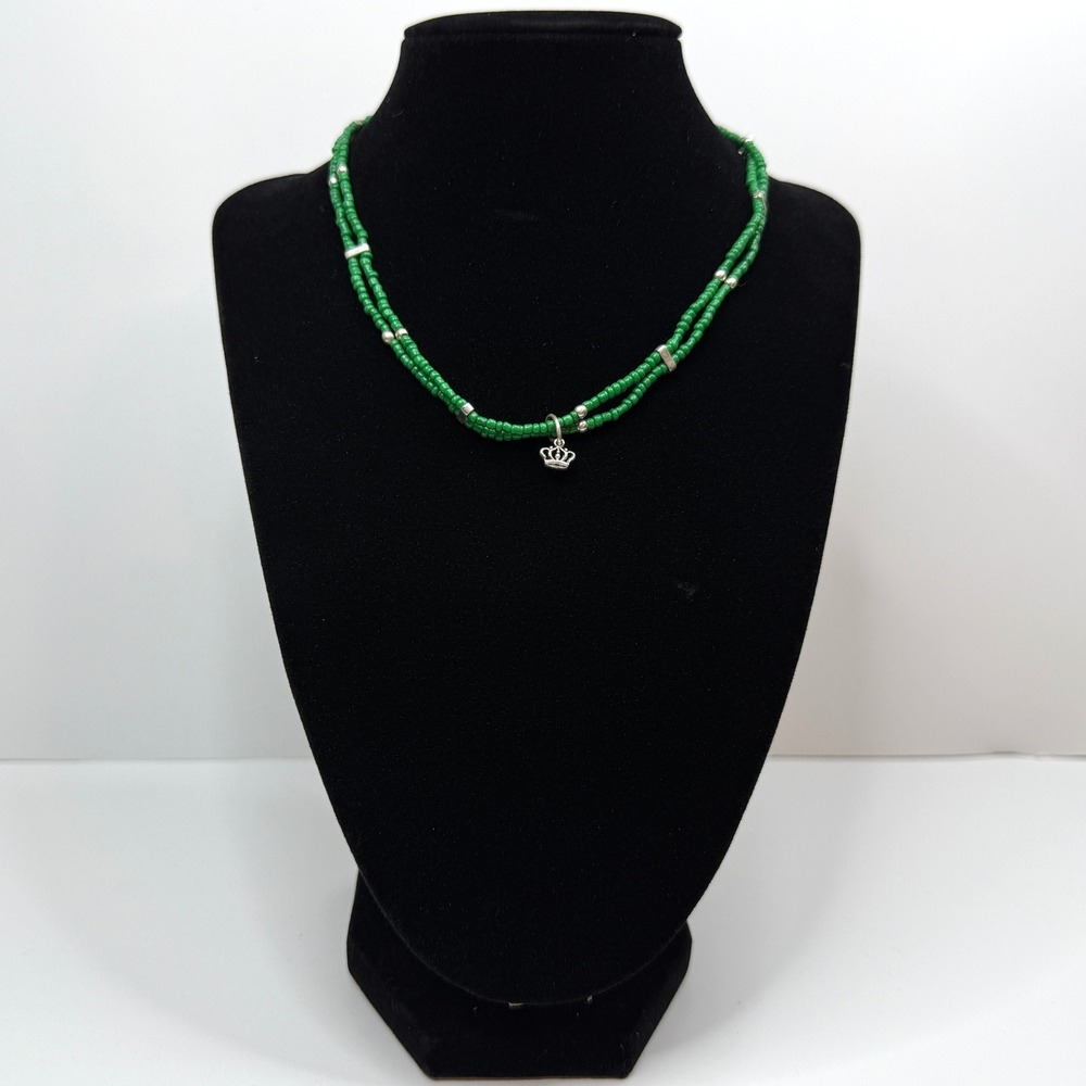 Seed Beaded Choker Collar Pendant Necklace Silver Crown Accent Stretch Jewelry